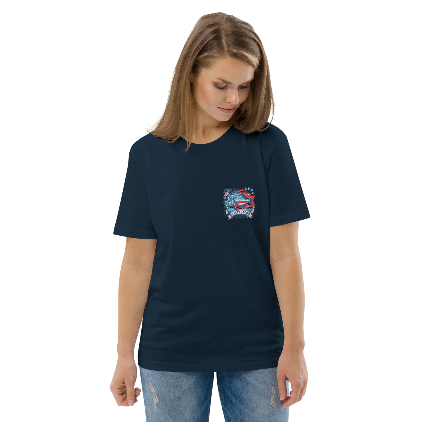 Salty Taco Outfitters Red, White, and Bluegill Unisex organic cotton t-shirt