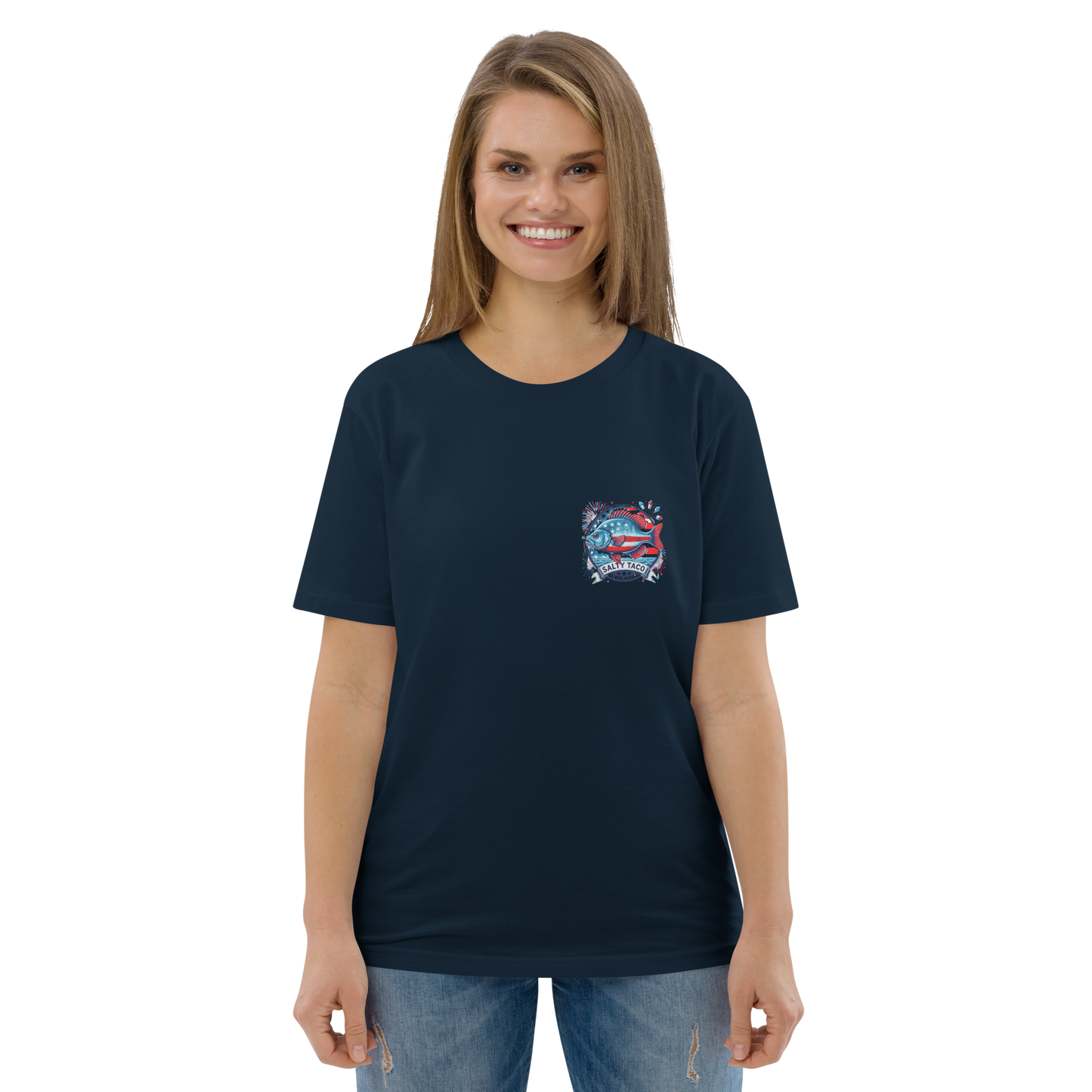 Salty Taco Outfitters Red, White, and Bluegill Unisex organic cotton t-shirt