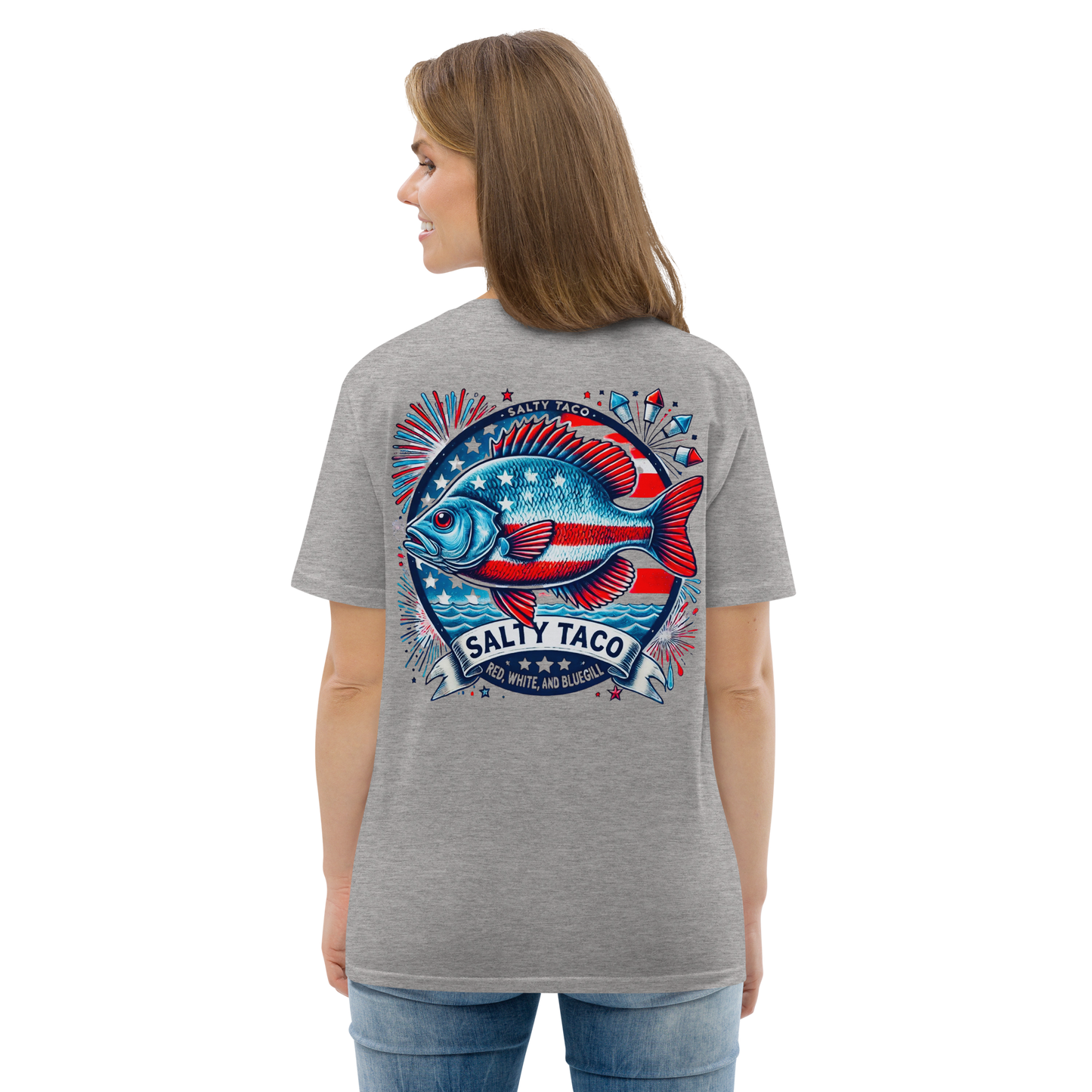 Salty Taco Outfitters Red, White, and Bluegill Unisex organic cotton t-shirt