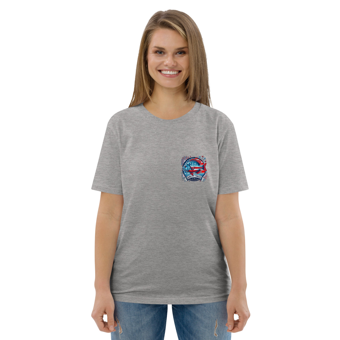 Salty Taco Outfitters Red, White, and Bluegill Unisex organic cotton t-shirt