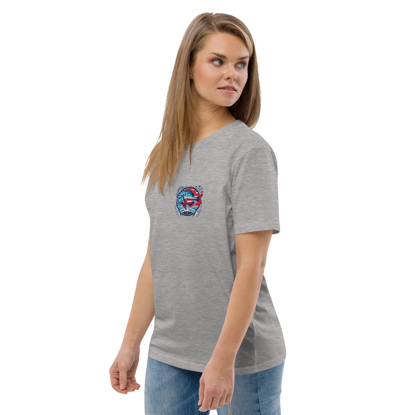 Salty Taco Outfitters Red, White, and Bluegill Unisex organic cotton t-shirt