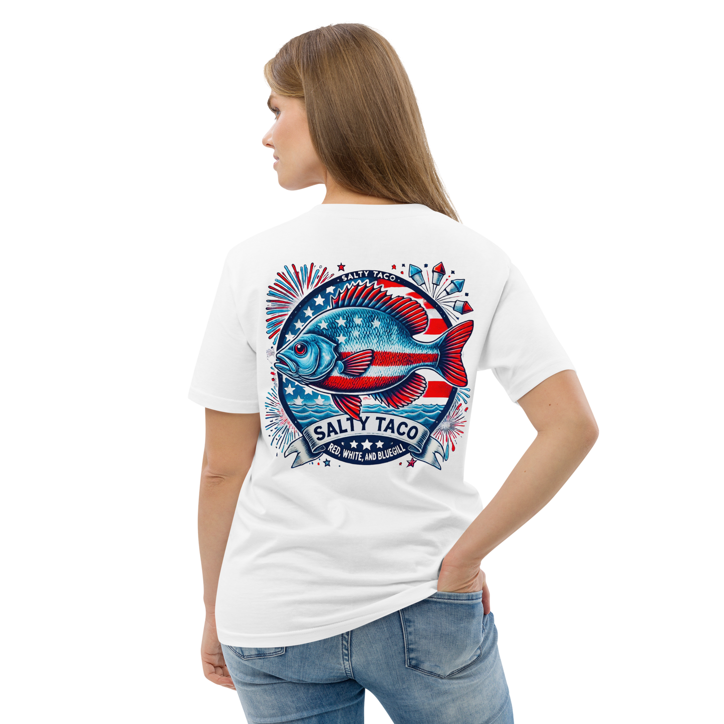 Salty Taco Outfitters Red, White, and Bluegill Unisex organic cotton t-shirt