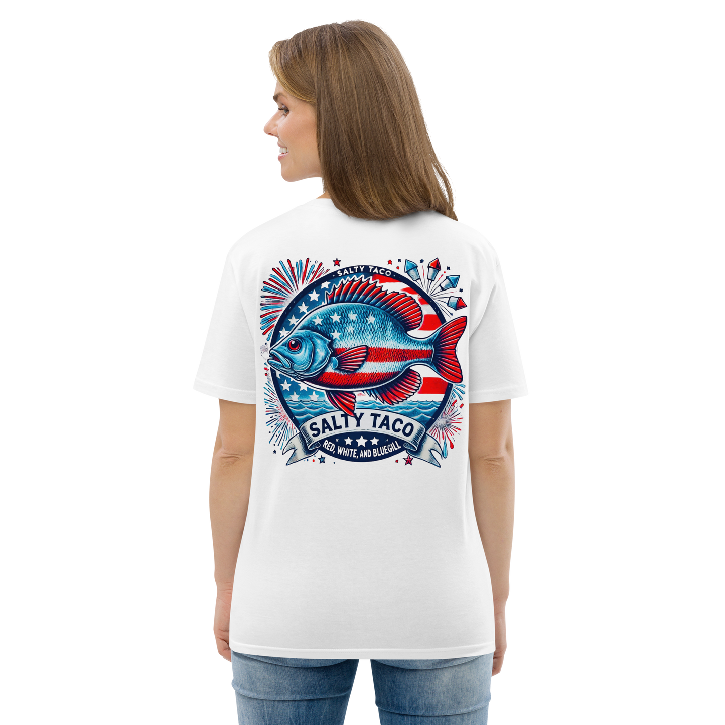 Salty Taco Outfitters Red, White, and Bluegill Unisex organic cotton t-shirt