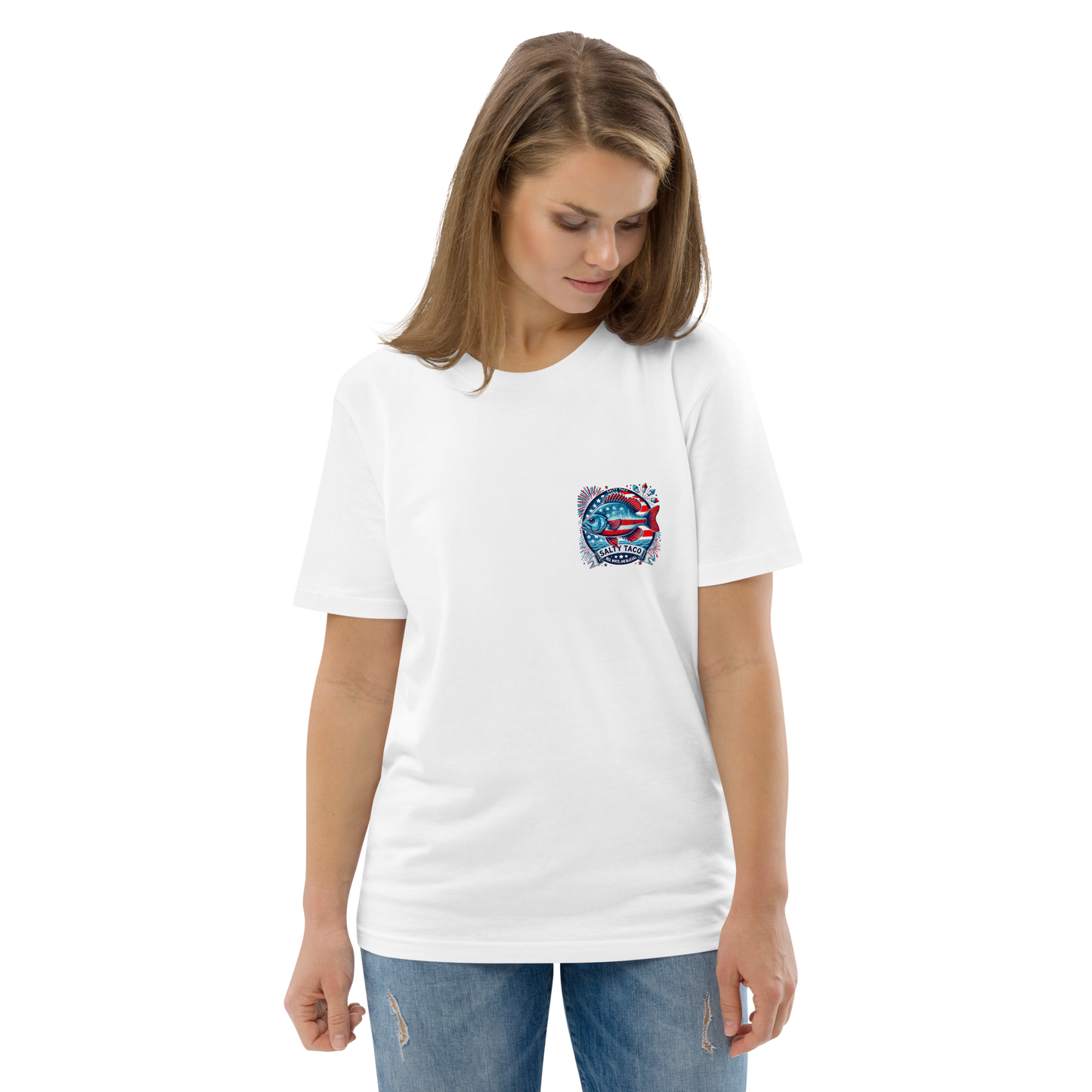 Salty Taco Outfitters Red, White, and Bluegill Unisex organic cotton t-shirt