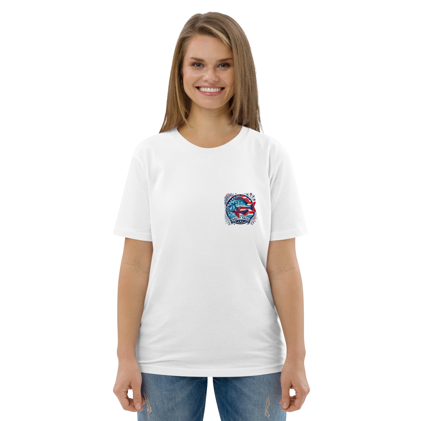 Salty Taco Outfitters Red, White, and Bluegill Unisex organic cotton t-shirt