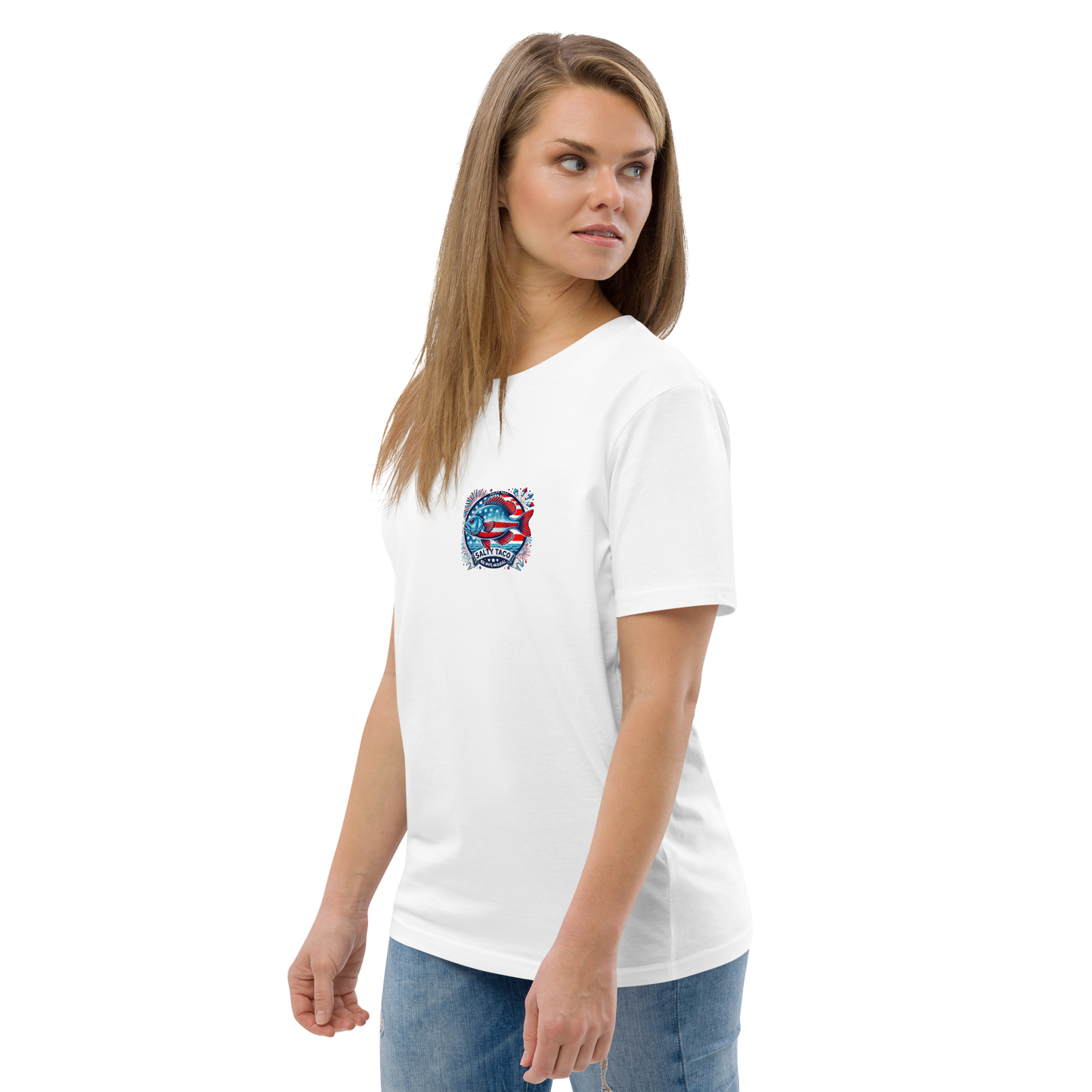 Salty Taco Outfitters Red, White, and Bluegill Unisex organic cotton t-shirt